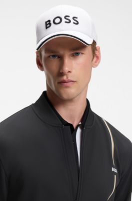 Knitted-piqu&eacute; six-panel cap with embroidered logo, White