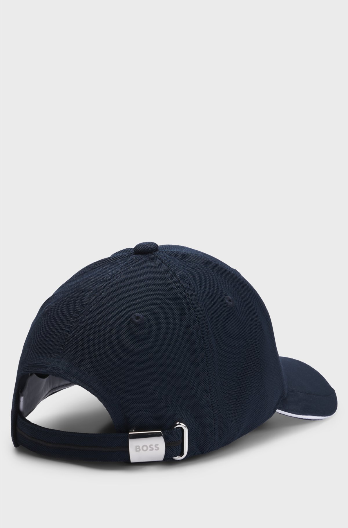 Knitted-piqué six-panel cap with embroidered logo, Dark Blue