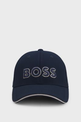 Knitted-piqu&eacute; six-panel cap with embroidered logo, Dark Blue