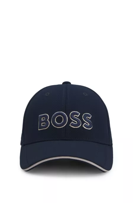 Knitted-piqué six-panel cap with embroidered logo