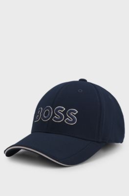 Knitted-piqu&eacute; six-panel cap with embroidered logo, Dark Blue