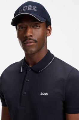 HUGO BOSS チェスターコート ロゴワッペン ネイビー マルゾット生地 BOSS - Knitted-piqué six-panel cap with embroidered logo - Dark Blue