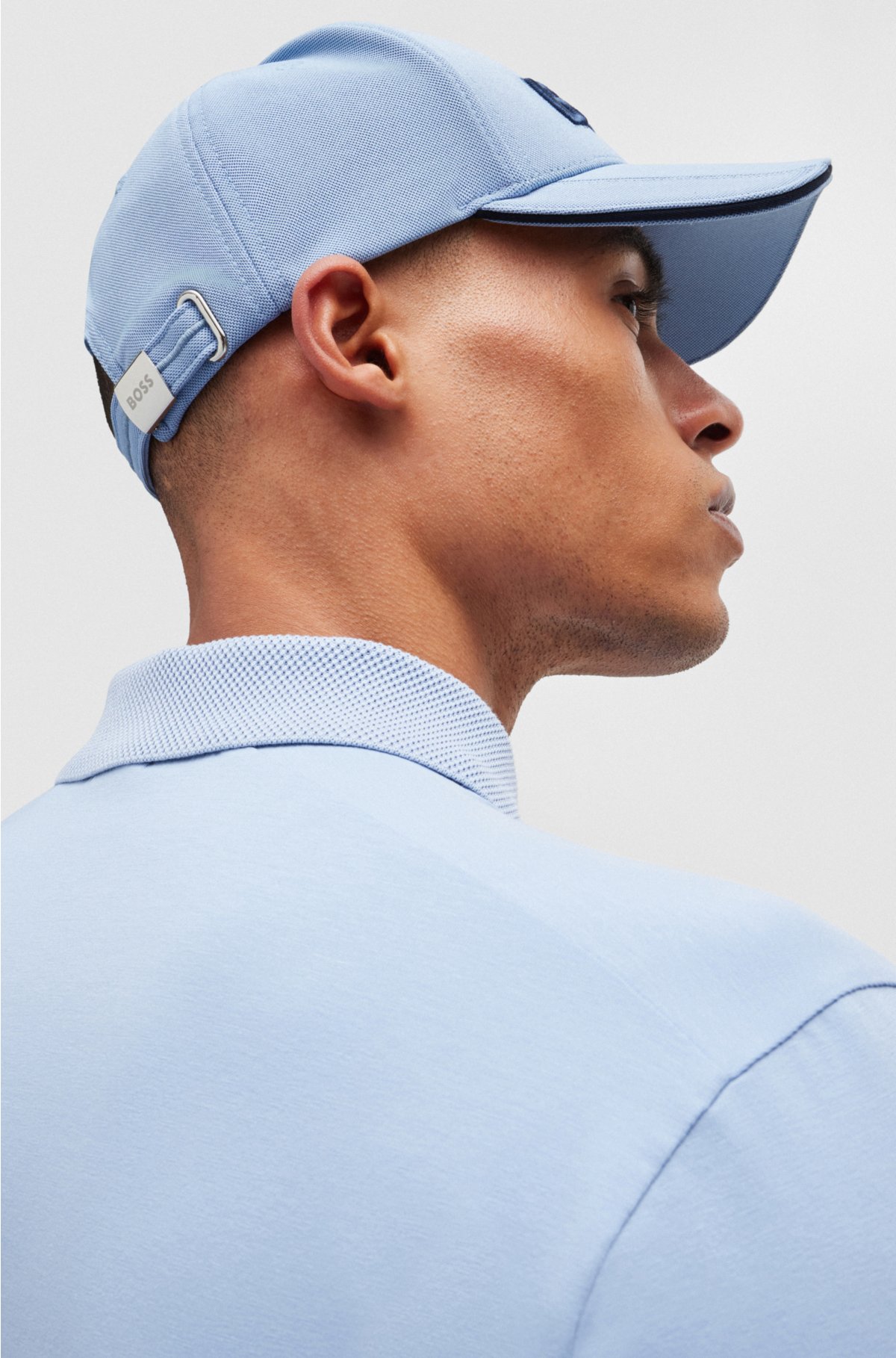 Knitted-piqué six-panel cap with embroidered logo, Light Blue