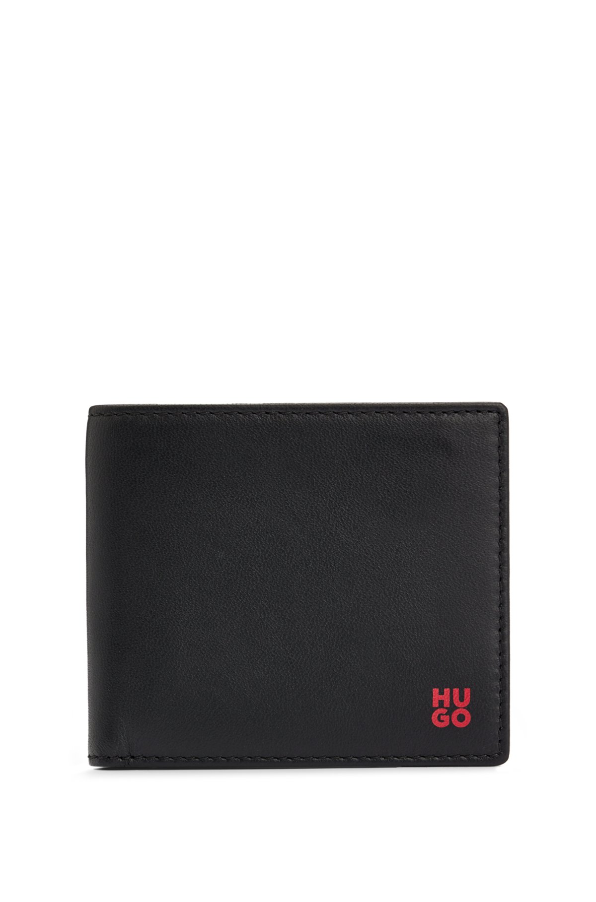 Nappa-leather billfold wallet with stacked logo, Black
