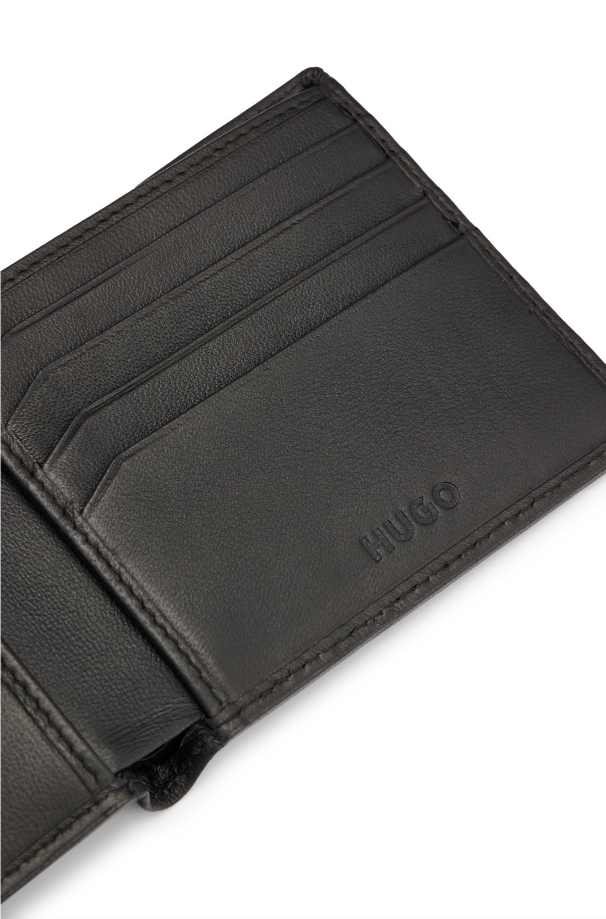 Nappa-leather billfold wallet with stacked logo, Black