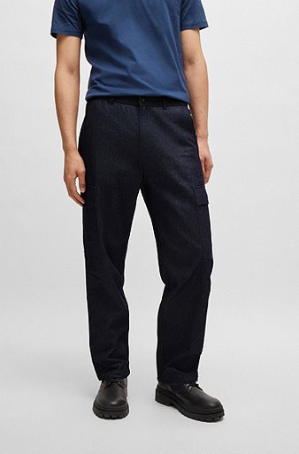 Straight-fit trousers in a water-repellent cotton blend, Dark Blue