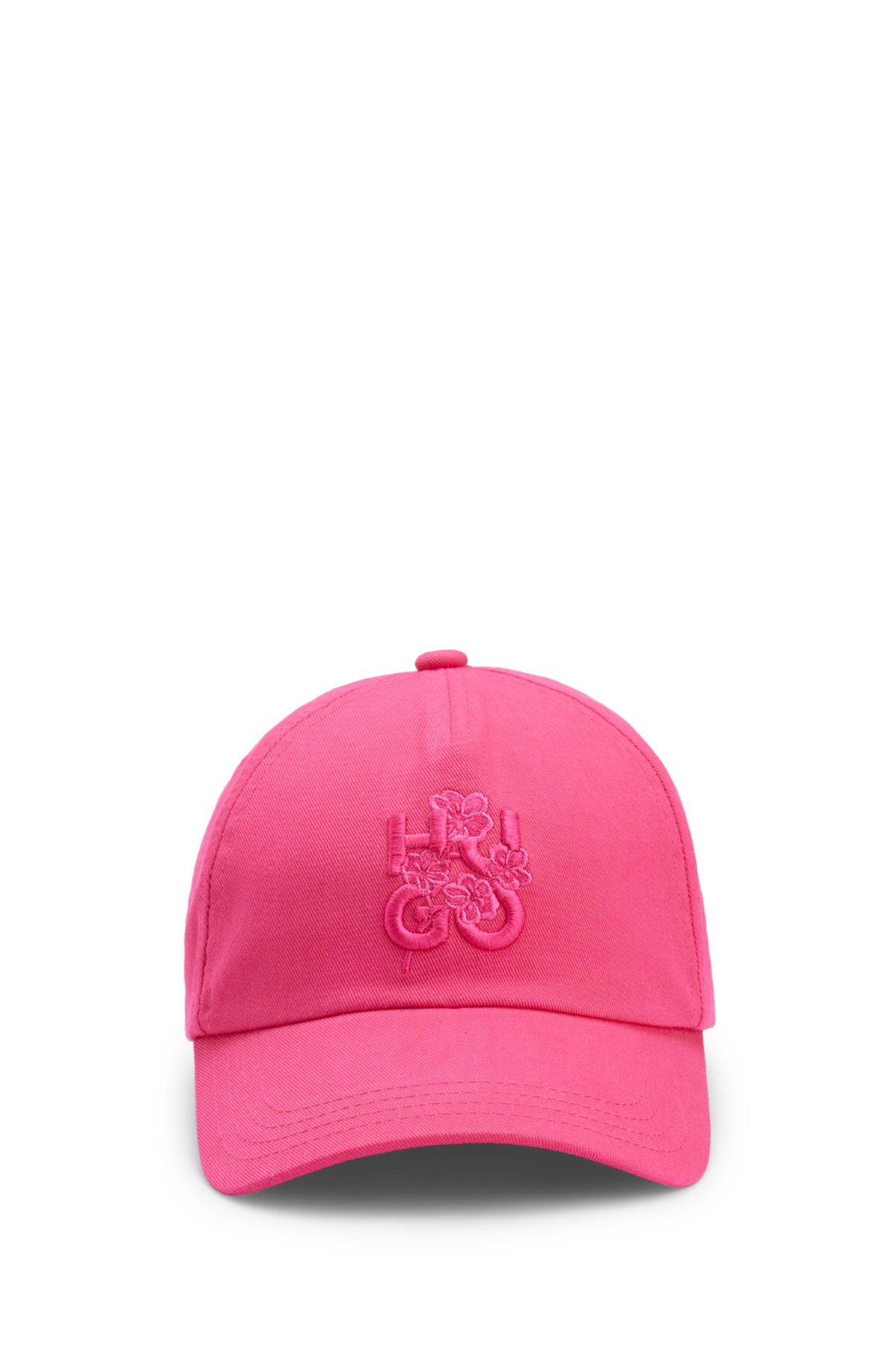 Cotton-twill cap with embroidered floral logo, Pink