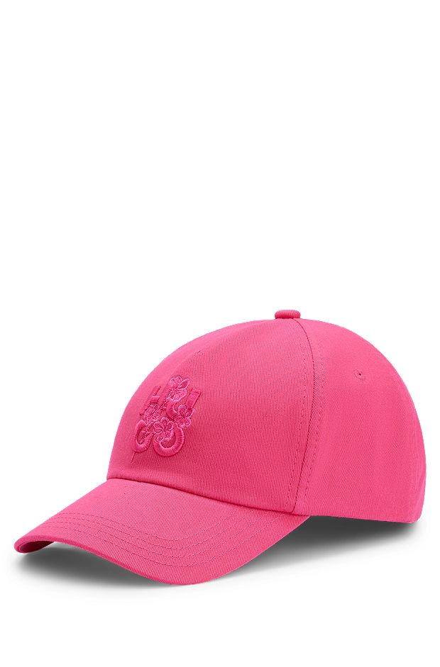 Cotton-twill cap with embroidered floral logo, Pink