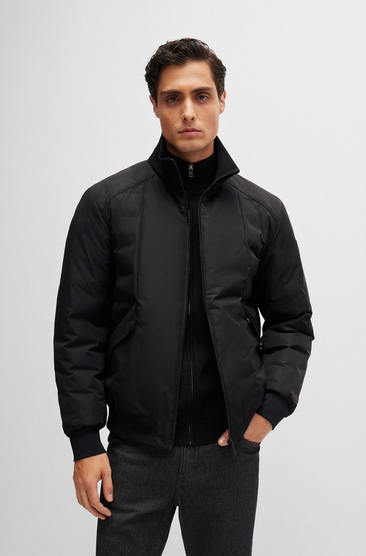 Water-repellent regular-fit jacket with lightweight padding, Black