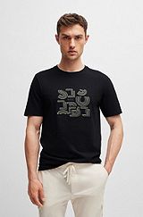 Cotton-jersey regular-fit T-shirt with typographic artwork, Black