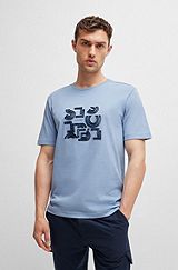 Cotton-jersey regular-fit T-shirt with typographic artwork, Light Blue
