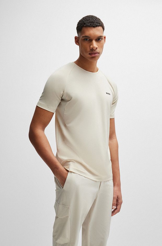 Performance-stretch T-shirt in mixed materials, Natural