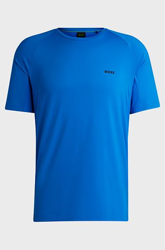 Performance-stretch T-shirt in mixed materials, Blue