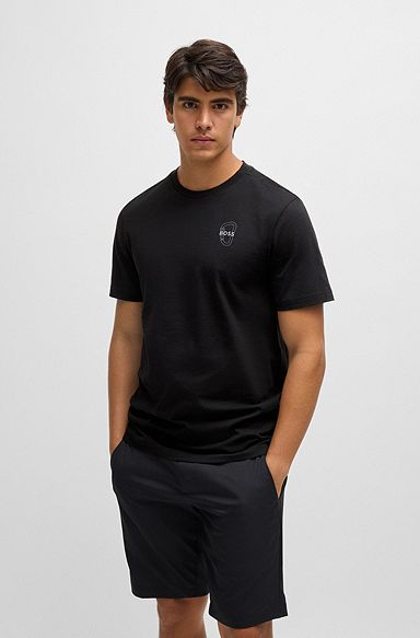 Cotton-jersey regular-fit T-shirt with carabiner artwork, Black