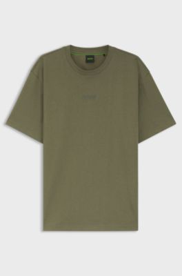 Cotton-jersey T-shirt with logo detail, Khaki