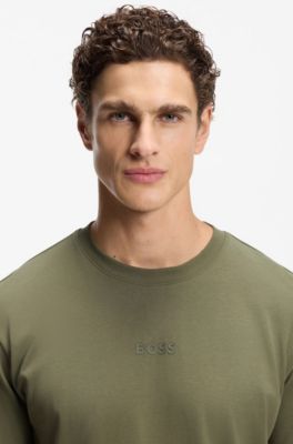 Cotton-jersey T-shirt with logo detail, Khaki