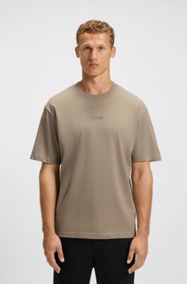 Cotton-jersey T-shirt with logo detail, Brown