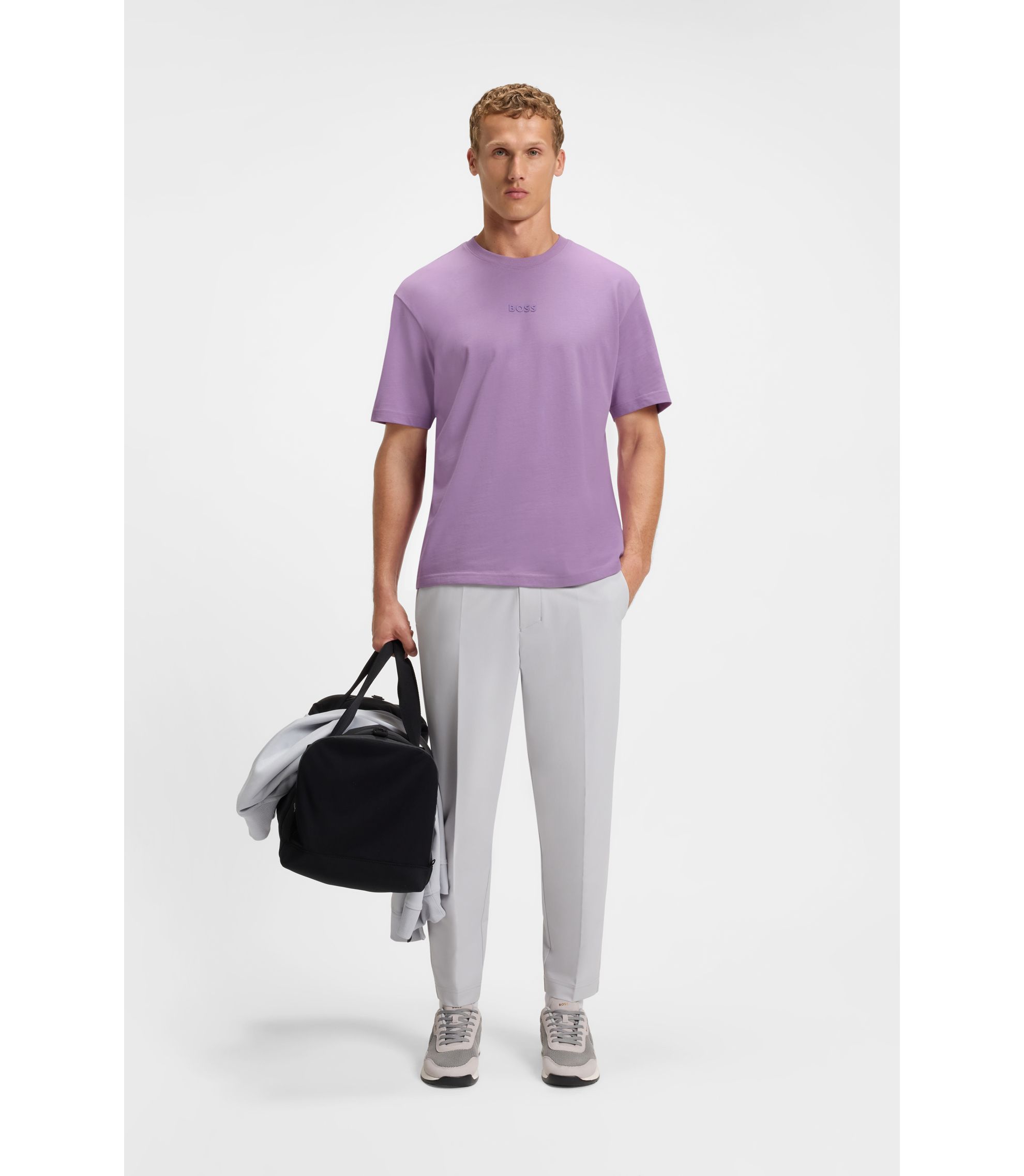 BOSS - Cotton-jersey T-shirt with logo detail - Light Purple