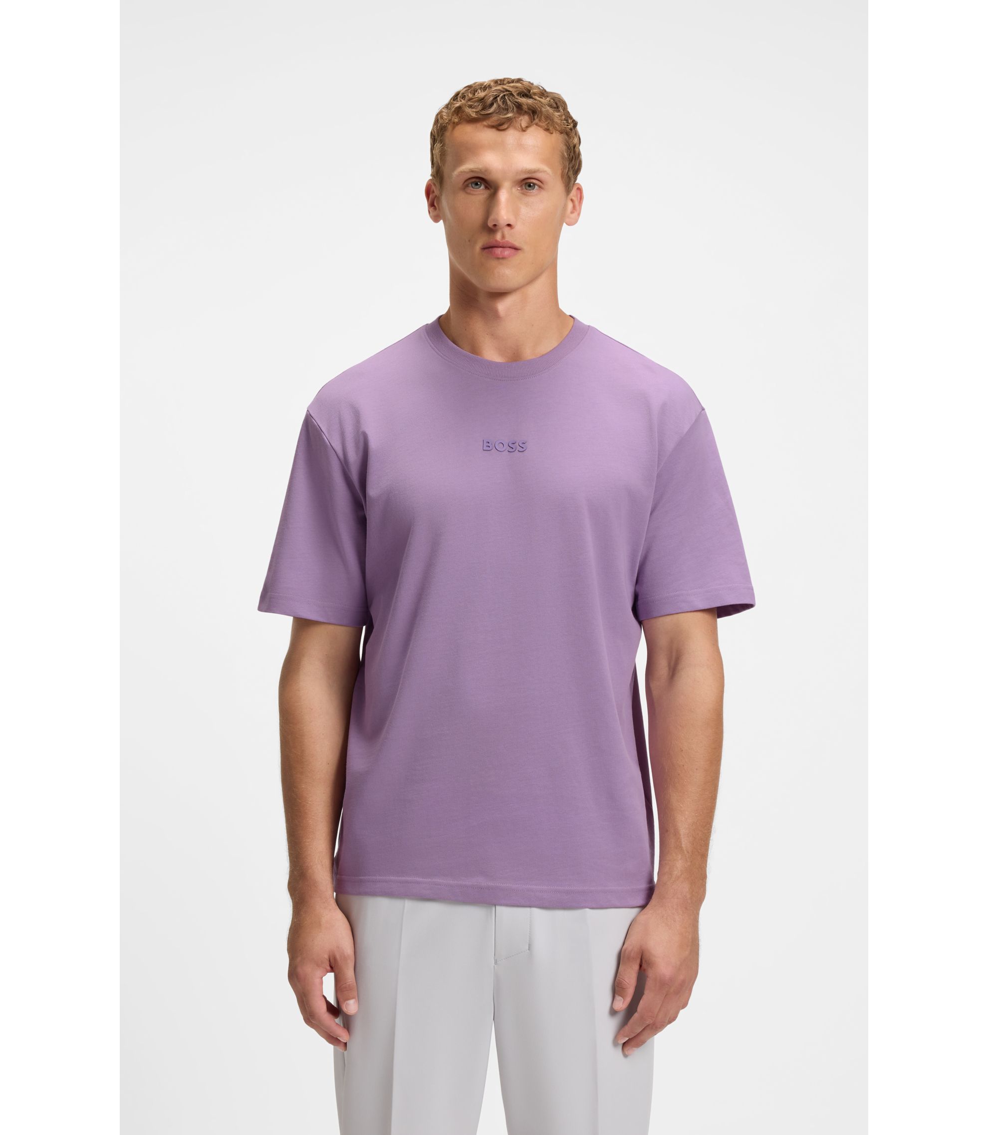 BOSS - Cotton-jersey T-shirt with logo detail - Light Purple