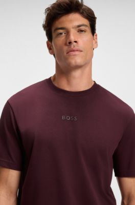 Cotton-jersey T-shirt with logo detail, Dark Red