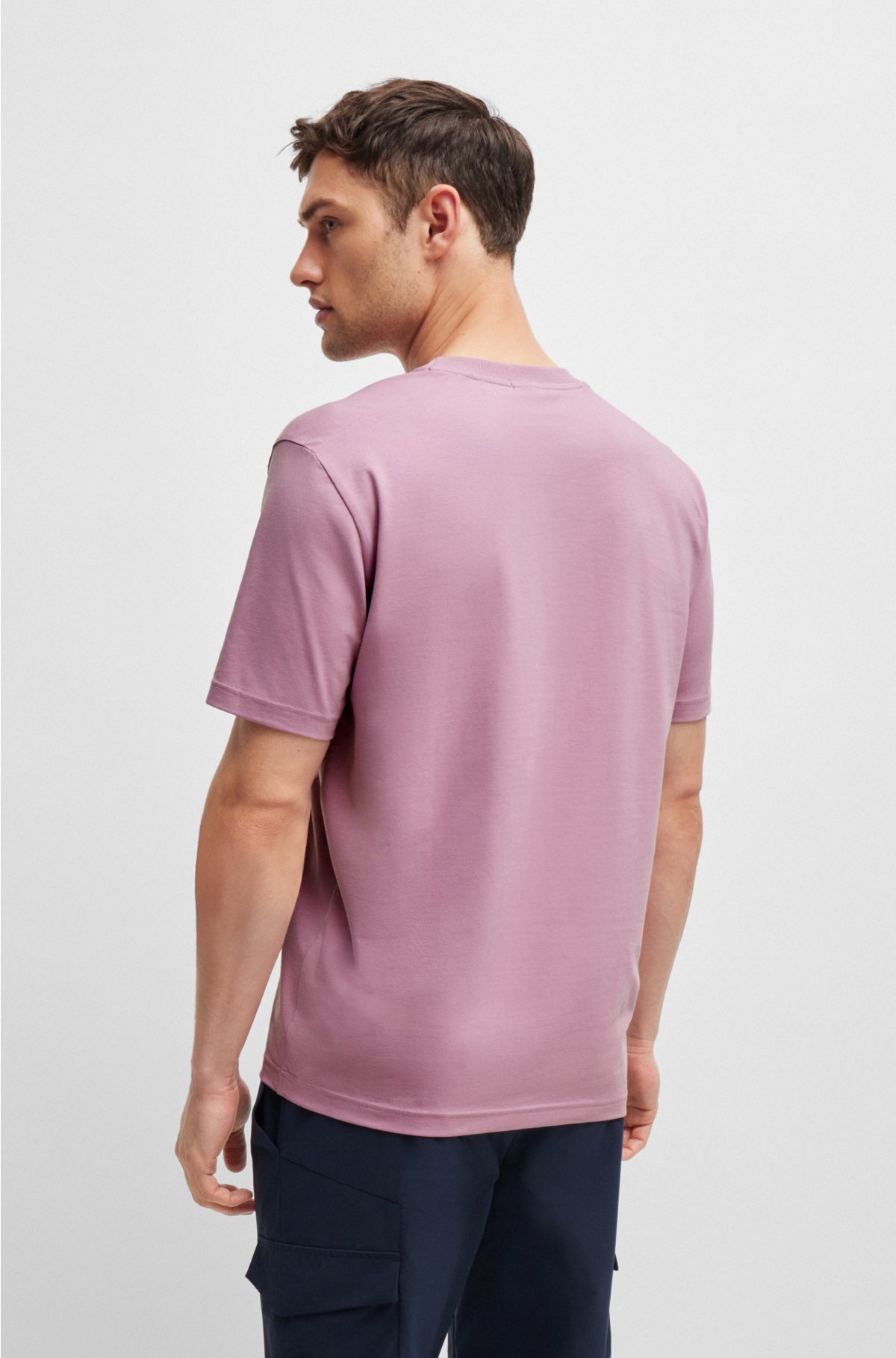 Stretch-cotton T-shirt with crew neckline and logo detail, Light Purple