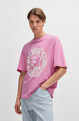 Cotton-jersey regular-fit T-shirt with signature artwork, Pink
