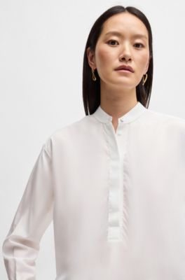 Relaxed-fit blouse in easy-iron poplin, White