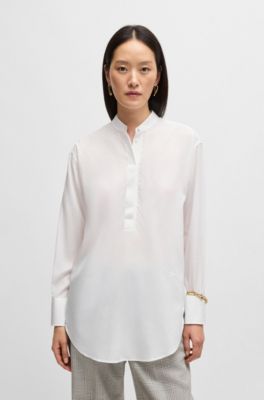 Relaxed-fit blouse in easy-iron poplin, White