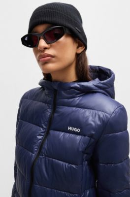 Water-repellent puffer jacket with logo detail, Dark Blue