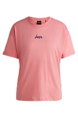 Cotton-jersey T-shirt with signature print, Coral