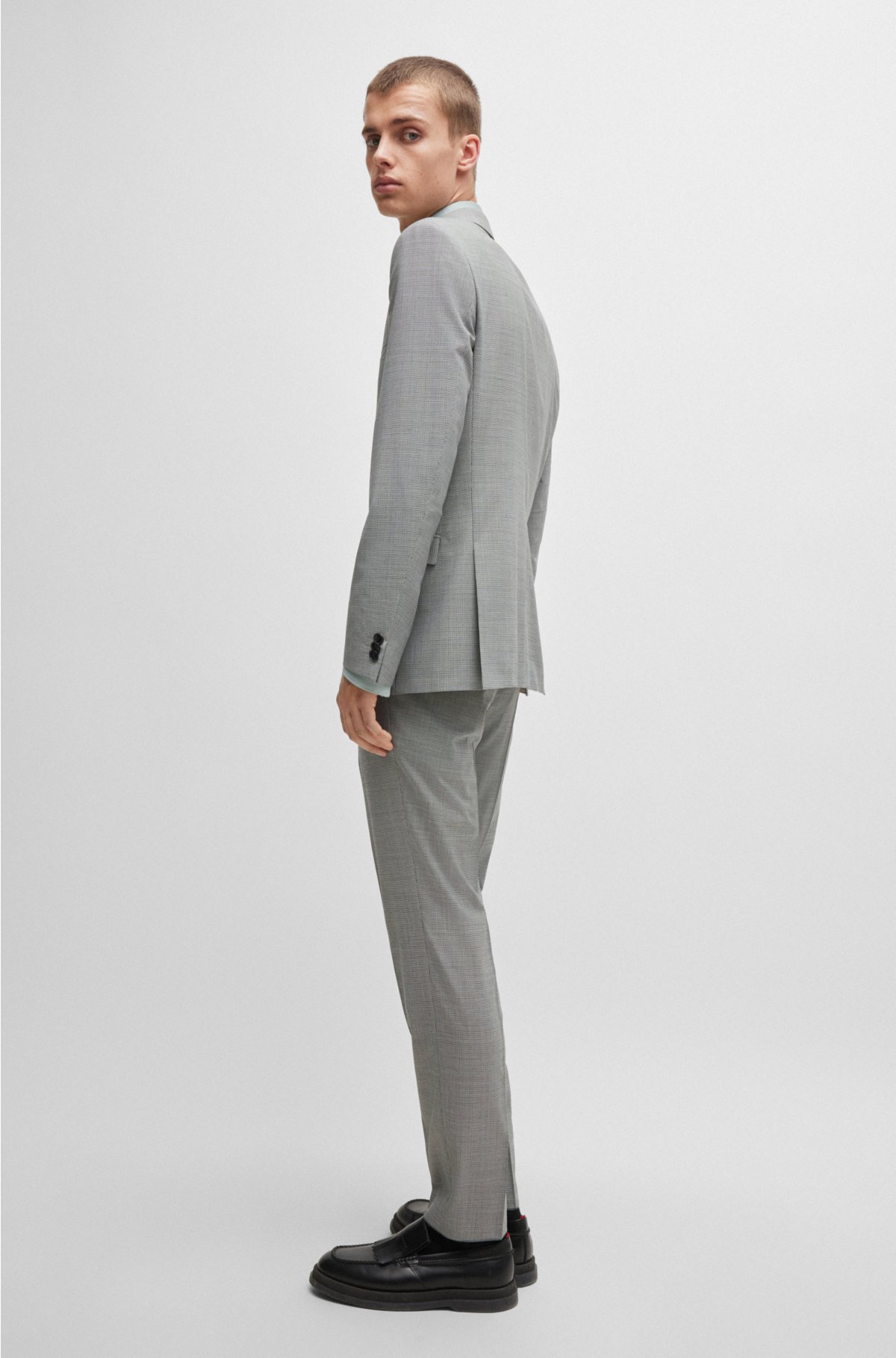 HUGO - Extra-slim-fit suit in houndstooth performance-stretch fabric
