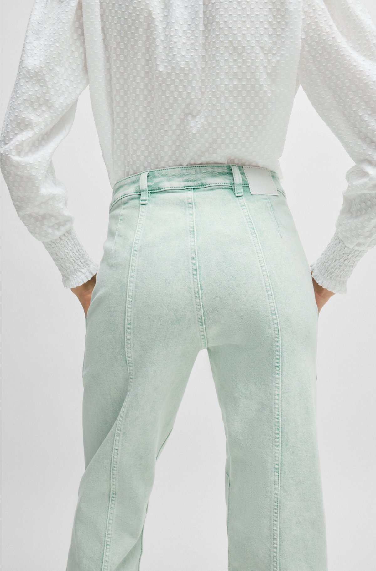 Cuffed relaxed-fit cargo jeans in rigid denim, Light Green