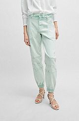 Cuffed relaxed-fit cargo jeans in rigid denim, Light Green
