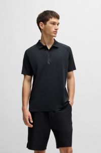 Poloshirt in een combinatie van materialen met decoratief reflecterend logo, Zwart