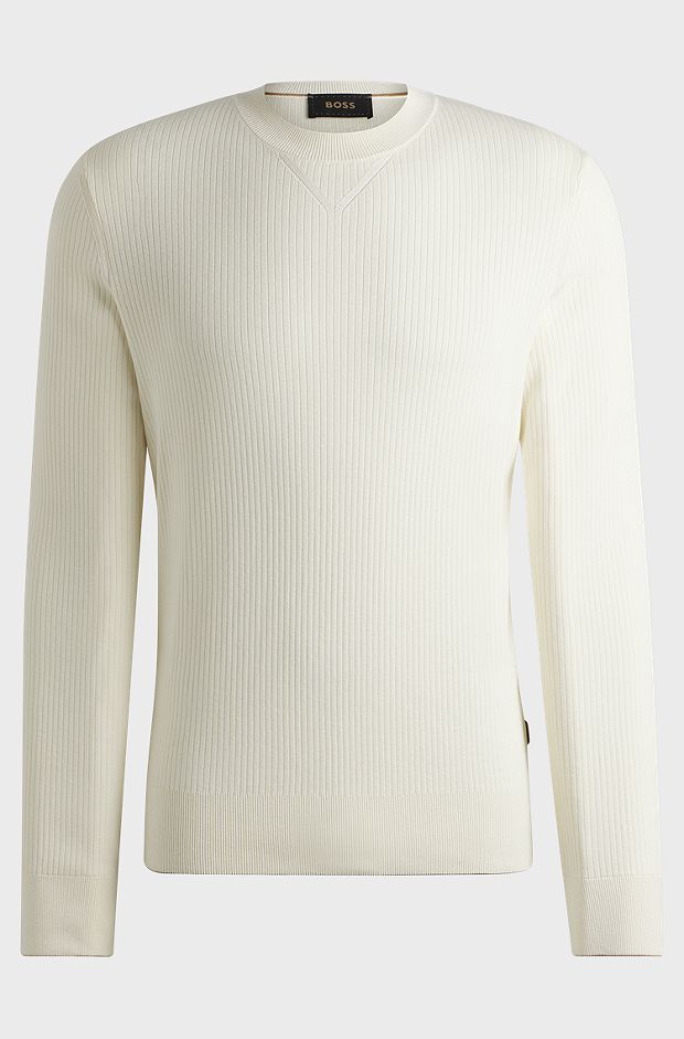 Regular-fit sweater in silk and cotton, White