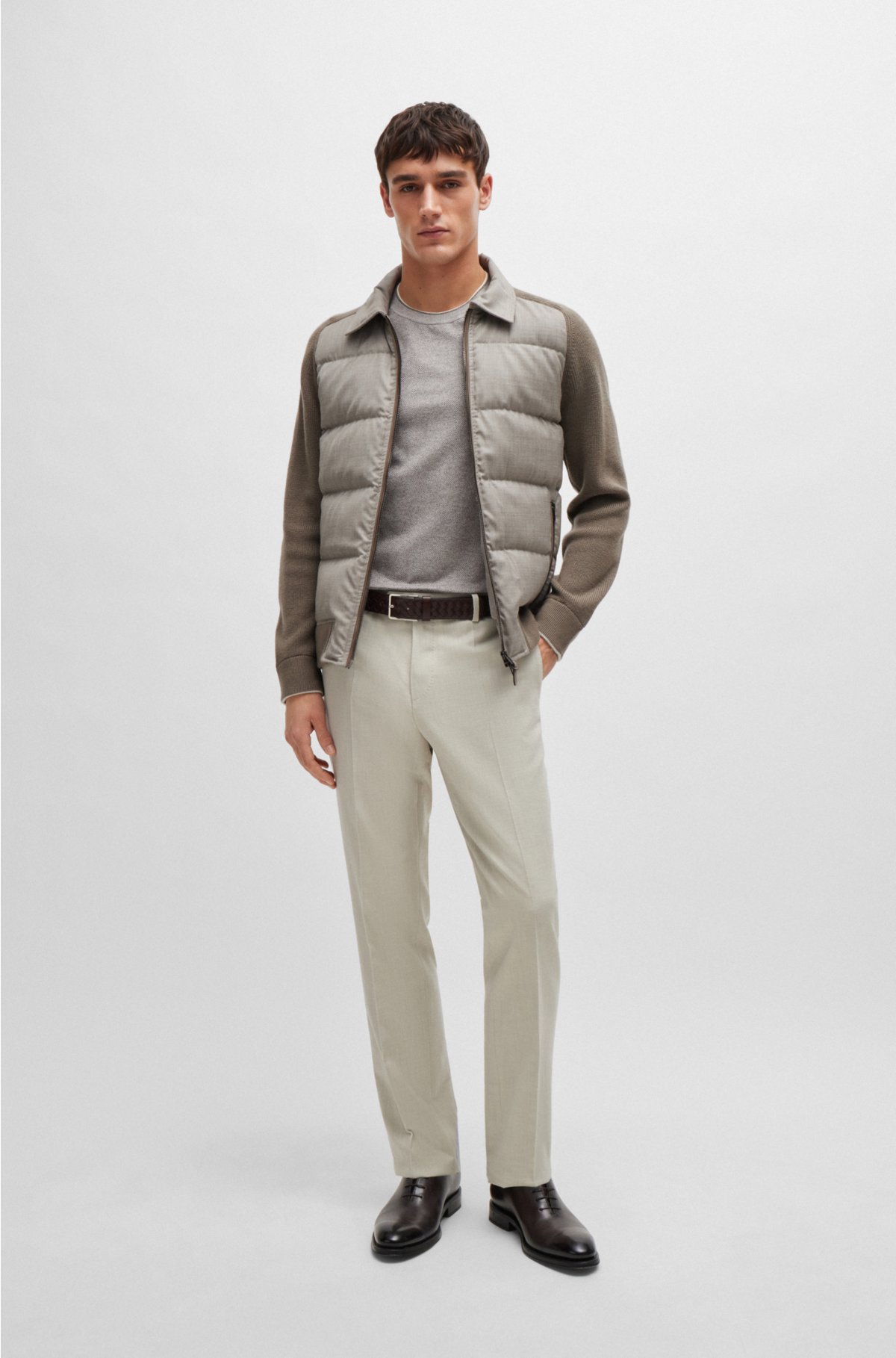 Hybrid jacket with goose down and feather filling, Khaki