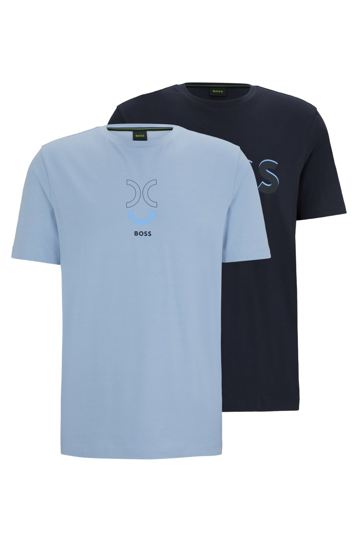 Two-pack of stretch-cotton T-shirts with logo artwork, Dark Blue / Light Blue