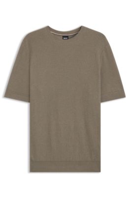 Regular-fit sweater with short sleeves and logo flag, Light Brown