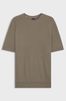 Regular-fit sweater with short sleeves and logo flag, Light Brown