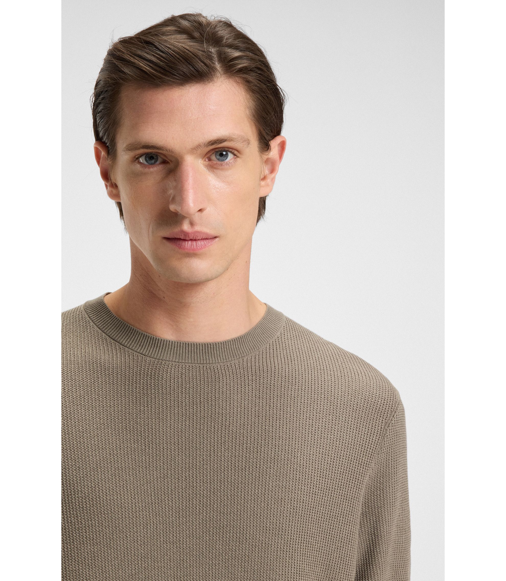 BOSS - Regular-fit sweater with short sleeves and logo flag