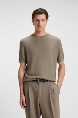 Regular-fit sweater with short sleeves and logo flag, Light Brown