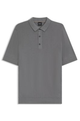Regular-fit knit polo with mixed structures, Grey