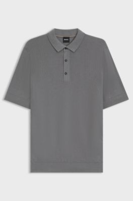 Regular-fit knit polo with mixed structures, Grey