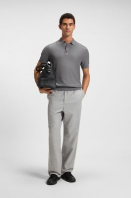 Regular-fit knit polo with mixed structures, Grey