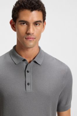 Regular-fit knit polo with mixed structures, Grey