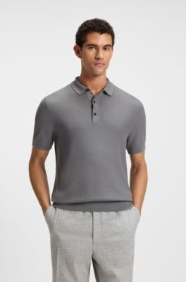 Regular-fit knit polo with mixed structures, Grey
