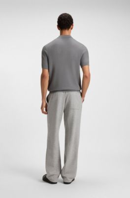 Regular-fit knit polo with mixed structures, Grey