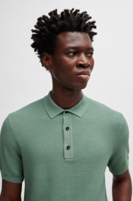 BOSS - Regular-Fit Strick-Poloshirt mit verschiedenen Strukturen