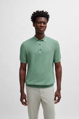 BOSS - Regular-Fit Strick-Poloshirt mit verschiedenen Strukturen