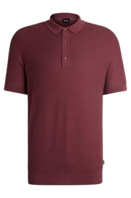 Hugo Boss Regular-fit Polo Sweater With Mixed Structures In Red